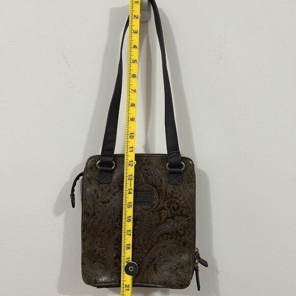 Relic Fossil Organizer Purse Brown Embossed Leather Shoulder Bag Paisley - Picture 2 of 16